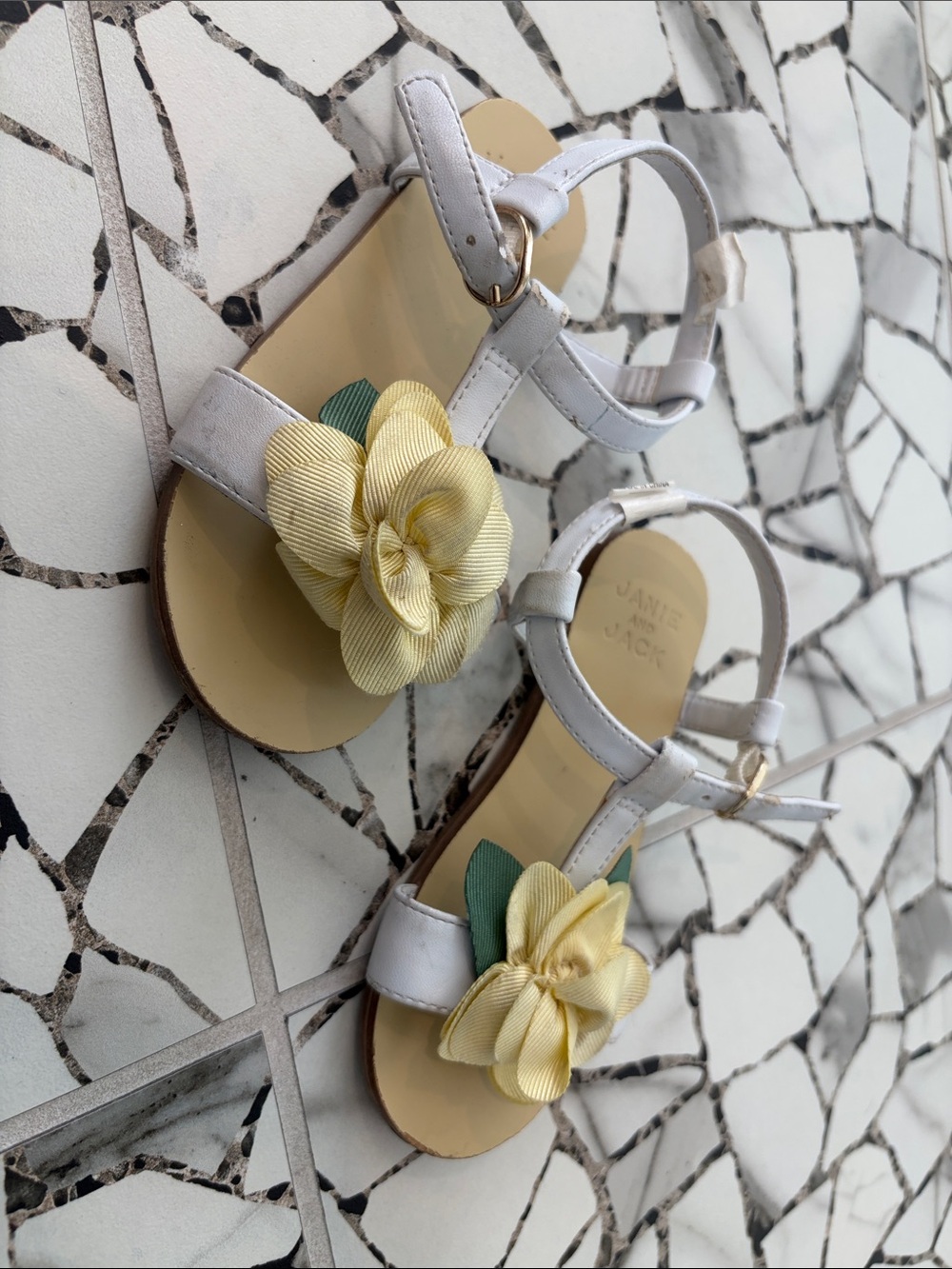 Janie and Jack White Sandals with Yellow Flower